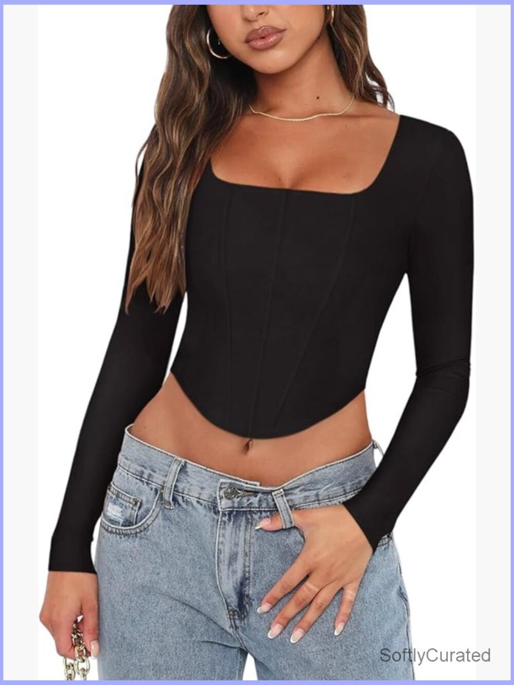 Square Neck Long Sleeve Backless Y2K Going Out Boned Bustier Corset Crop Top